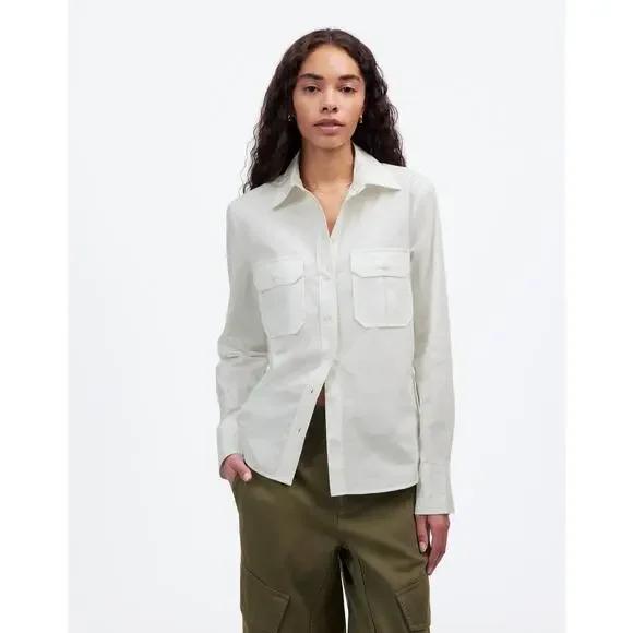 Madewell Women's Utility-Pocket Button-Up Shirt NU471 Eyelet White Size 4 NWT - Picture 2 of 5